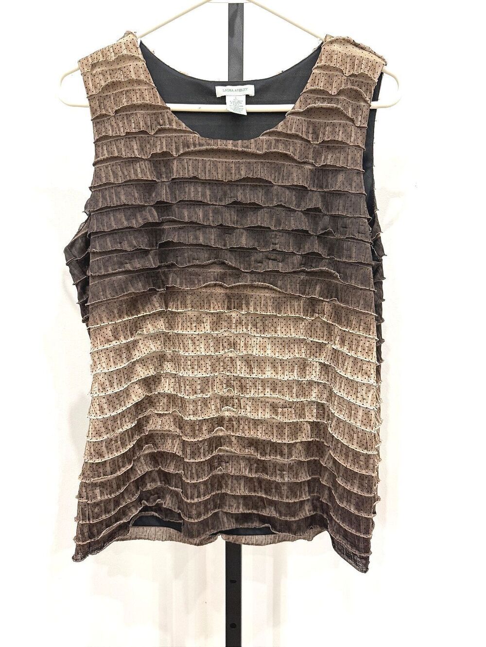 Laura Ashley Sleeveless Ruffle Blouse Size L Brown Ombre